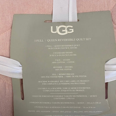 UGG Millie 3pc Quilt Set 1 Quilt & 2 Shams, Full/Queen, Reversible Pink / White