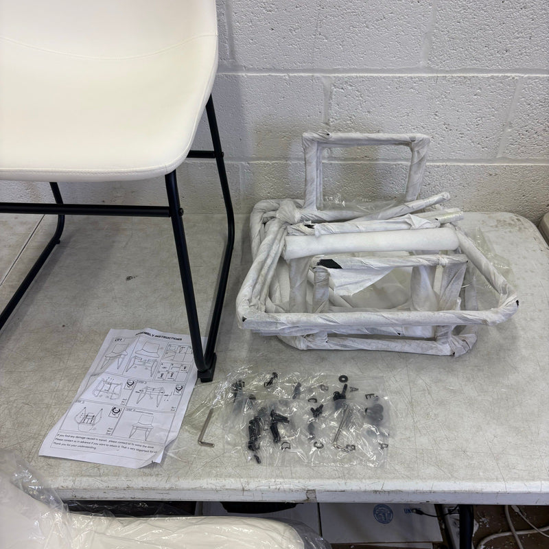 SET-OF-4 White Leather Chairs with Black Metal Legs 30 x 19 x 17 Inches Modern