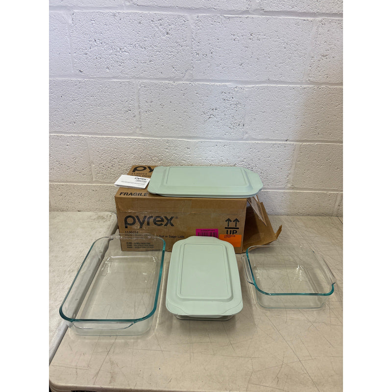 3-Pack Pyrex Deep Glass Baking Dish Set 9"x13", 7"x11", 8"x8" BPA-Free Lids