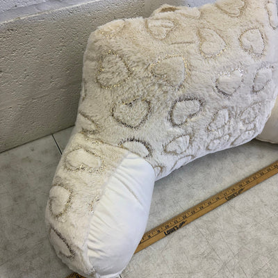 UGG Plush Backrest Pillow 32"W x 16"H Reading Pillow Soft - White w Heart Design