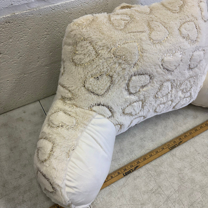 UGG Plush Backrest Pillow 32"W x 16"H Reading Pillow Soft - White w Heart Design