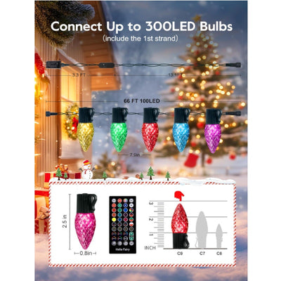 Brightown 66Ft C9 LED Christmas Lights Outdoor, 100LED RGB Christmas Tree Lights