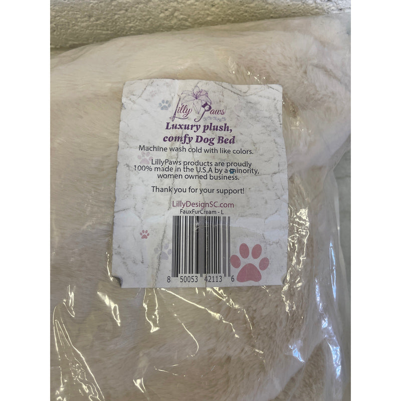 Lilly Paws Luxury Plush Comfy Dog Bed FauxFur Large 36 x 27 x 10 in Cream& Black