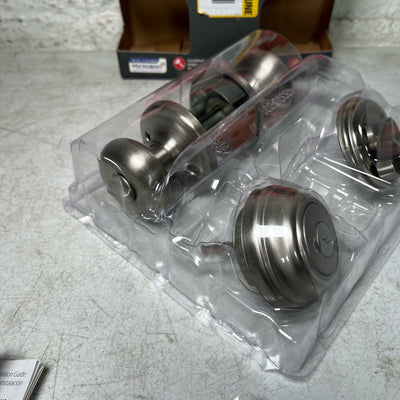 Kwikset Juno Exterior Entry Door Knob& Single Cylinder Deadbolt Set Satin Nickel