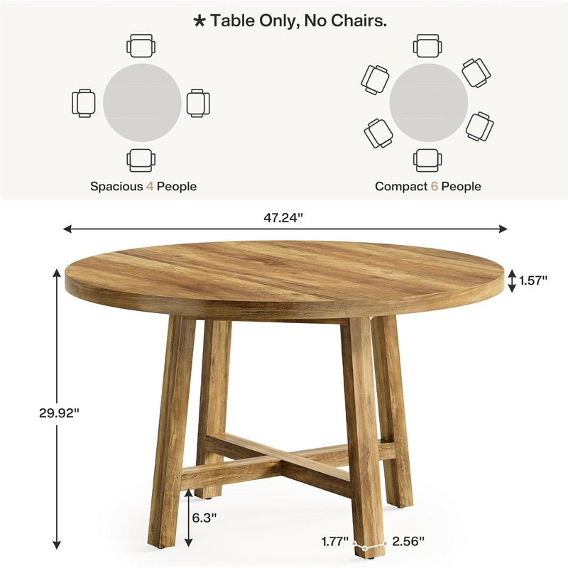 Tribesigns 47" Round Dining Table for 4-6 People, Wood Kitchen Table Brown