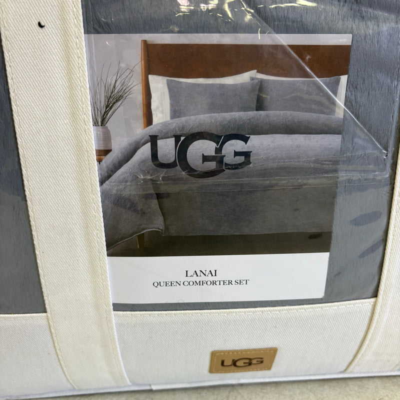 UGG Lanai Queen Comforter Set w 2 Shams, Faux Fur Soft Bedding - Chambray