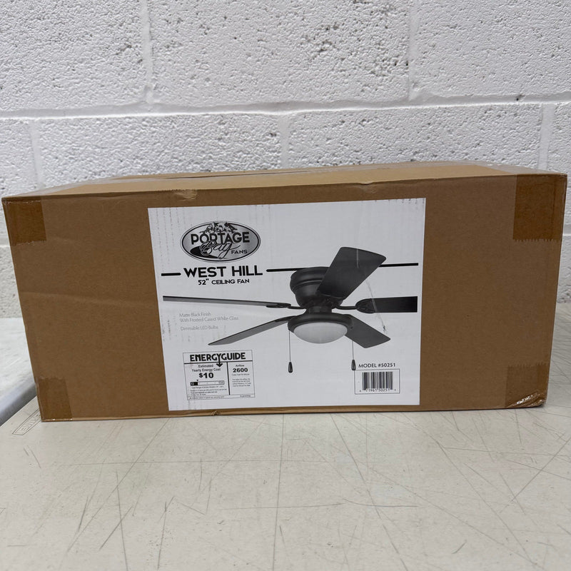 52" West Hill 5-Blade Hugger-Style Ceiling Fan with Dimmable Light -Matte Black