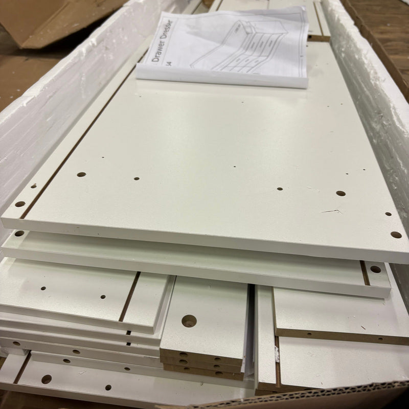 ChVans White Dresser w LED Light & Charging Station, Modern Wood Dresser, READ