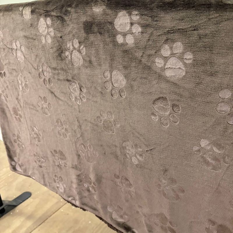 Ugg Dog Blanket 40" x 50" Paw Print Design, Fluffy & Soft Side - Dark Brown