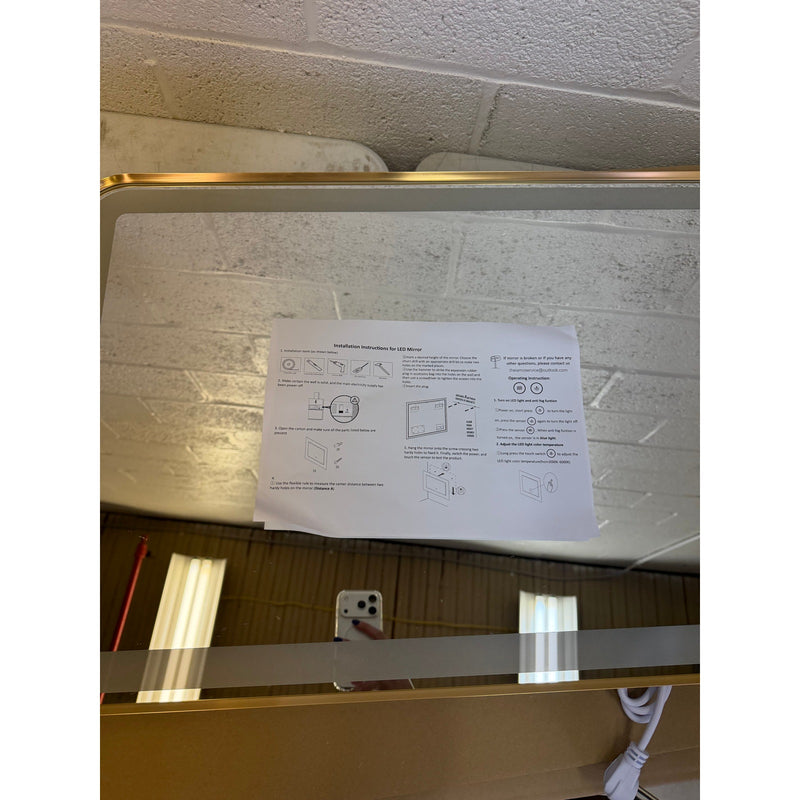 TheiaMo Rectangular LED Lighted Bathroom Mirror, 32"x20" - Gold Frame