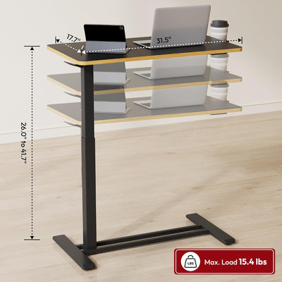 SANODESK Adjustable Overbed Bedside Table with Casters Black 31.5" W x 17.7" D