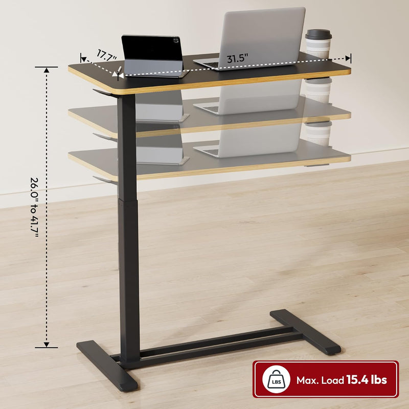 SANODESK Adjustable Overbed Bedside Table with Casters Black 31.5" W x 17.7" D