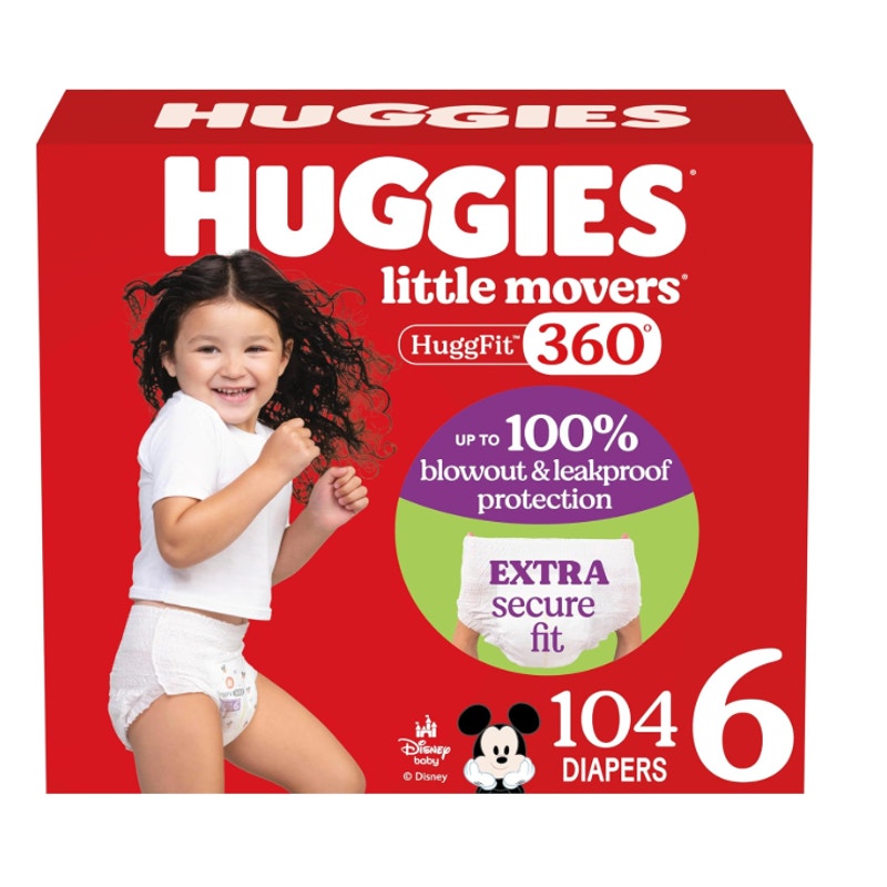 104-Count Huggies Size-6 Baby Diapers, Little Movers HuggFit 360° Waistband