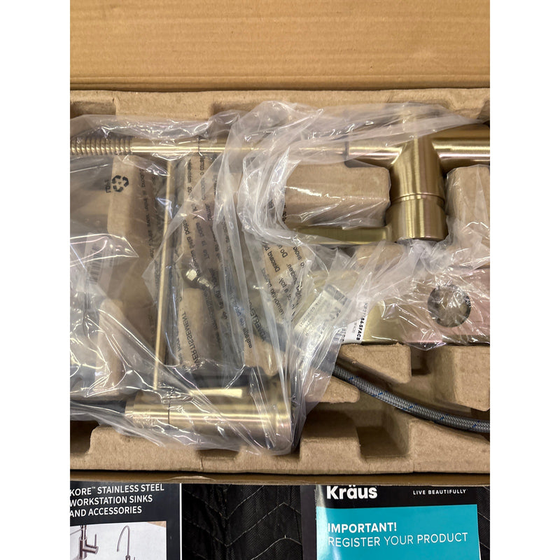 KRAUS Britt Commercial Style Pre-Rinse Kitchen Faucet with Deck Plate - Gold