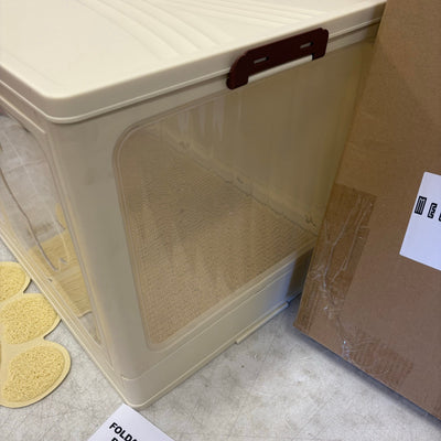 MeexPaws Plastic Foldable Litter Box Storage w 2 Mats, Easy Access Doors - Tan