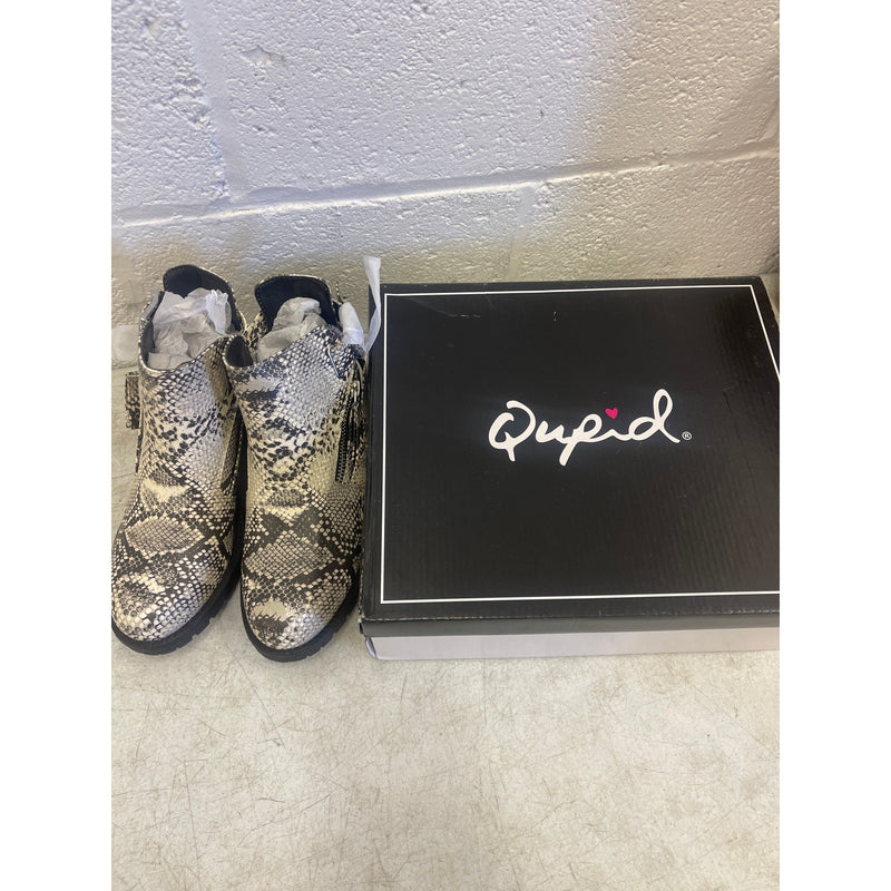 NEW Qupid Snake Leather Boots Tressa-22x Stone/Black Women&