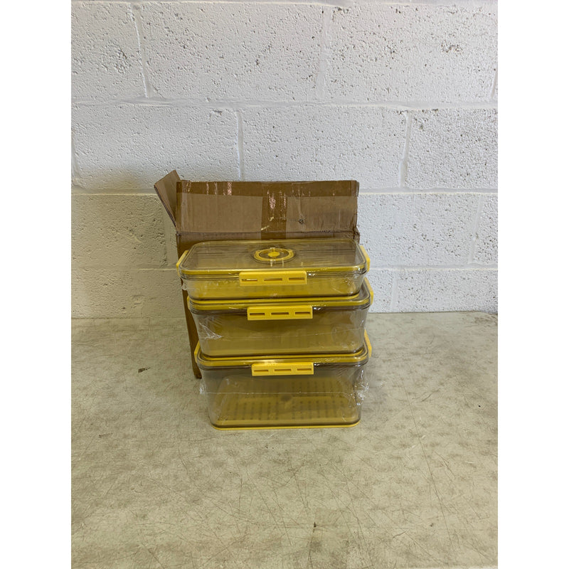 Set-of-3 Fridge Produce Saver Food Storage Bin w Removable Drain Tray, Stackable