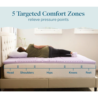 LUCID Lavender Infused 2" Memory Foam Mattress Topper Full Size w 5 Zones Purple