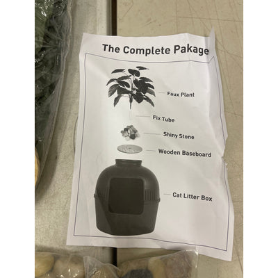 Set-of-2 Hawsaiy Hidden Cat Litter Box Enclosure, Faux Plant& Real Stones, White