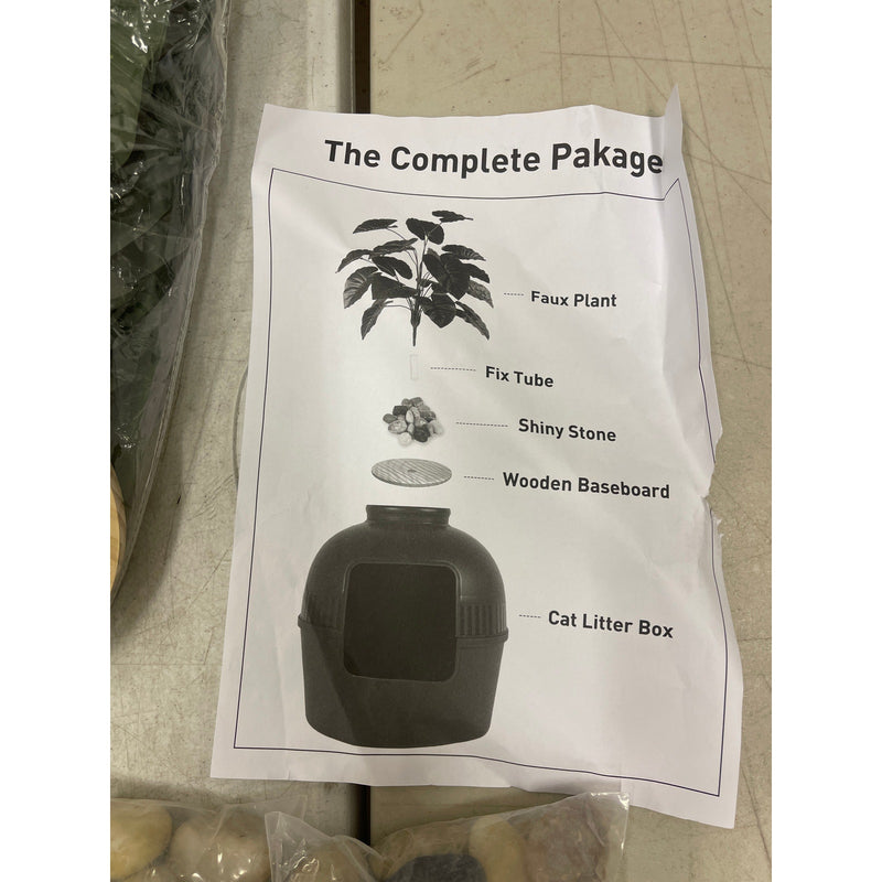 Set-of-2 Hawsaiy Hidden Cat Litter Box Enclosure, Faux Plant& Real Stones, White