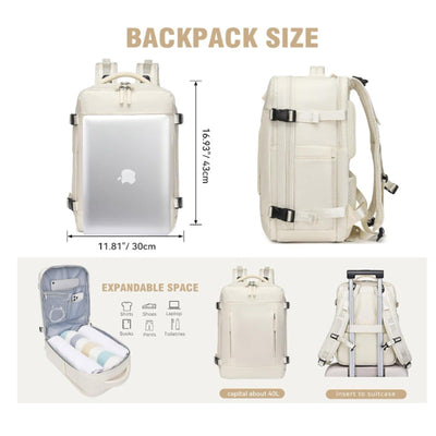 Jyvexius Laptop Backpack 40L Travel & Business 17" Water-Resistant - Beige