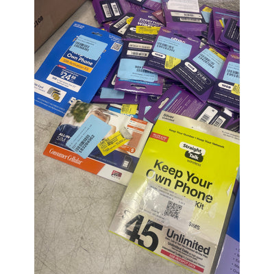 UNVERIFIED LOT OF 87 Mobile SIM Cards - Assortment of Brands & Plans