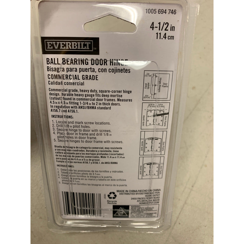 (PACK OF 2) Everbilt Ball Bearing Hinge Square Radius Satin Brass, Commercial