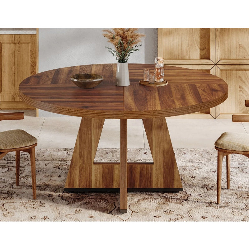 Tribesigns Round Dining Table, 47" Wooden Kitchen Table Dinner Table Brown, READ