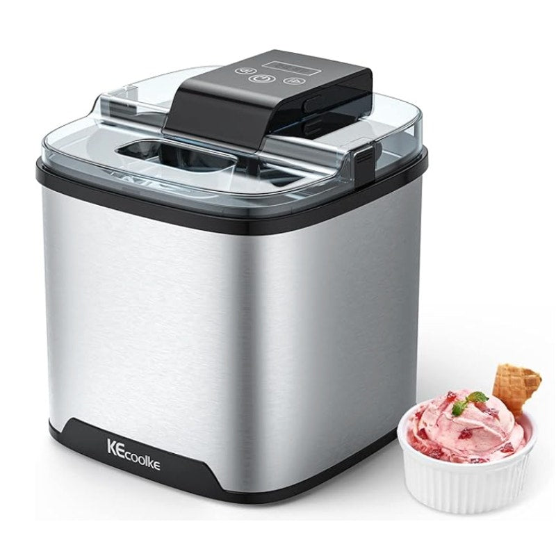 KECOOLKE Countertop Ice Cream Maker, Large Capacity 2L, Stainless Steel, Gray