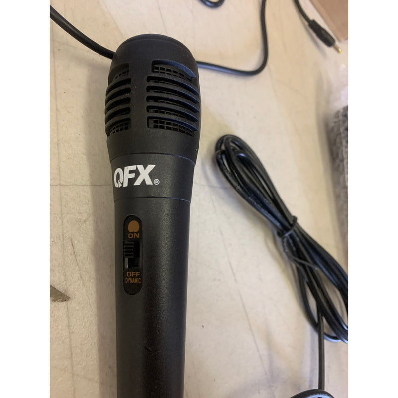 SET-of-2 QFX DUAL 8 Speaker System PA Speakers, Stands and Microphones