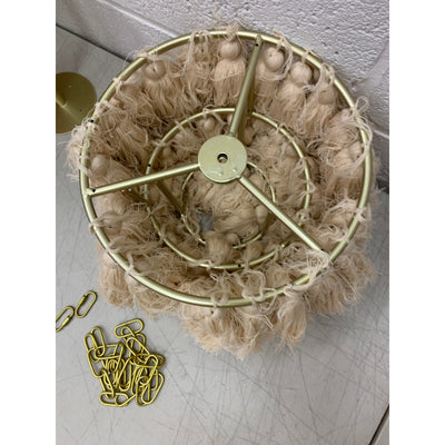 3 Tiered Lamp Shade Salmon Pink Frays With Gold Chain. 1 Light, 12" x 9"