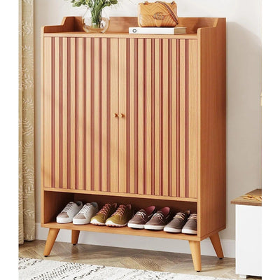 Tribesigns Wooden 6-Shelf Shoe Cabinet w Adjustable Shelves & 2-Doors, Brown