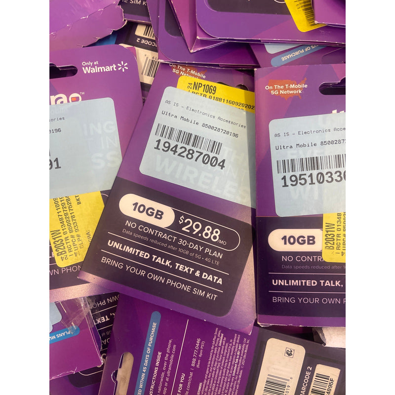 UNVERIFIED LOT OF 87 Mobile SIM Cards - Assortment of Brands & Plans