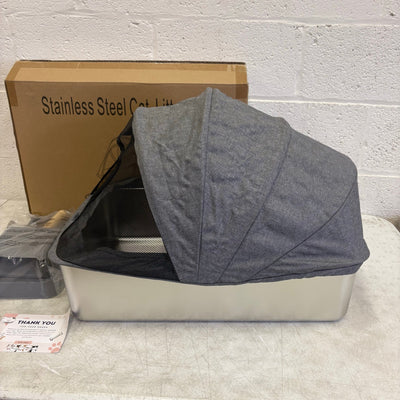 Pacifik Angels Stainless Steel Cat Litter Box Anti Splash Fabric & Scoop - Gray