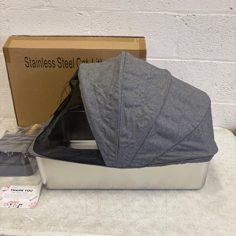 Pacifik Angels Stainless Steel Cat Litter Box Anti Splash Fabric & Scoop - Gray