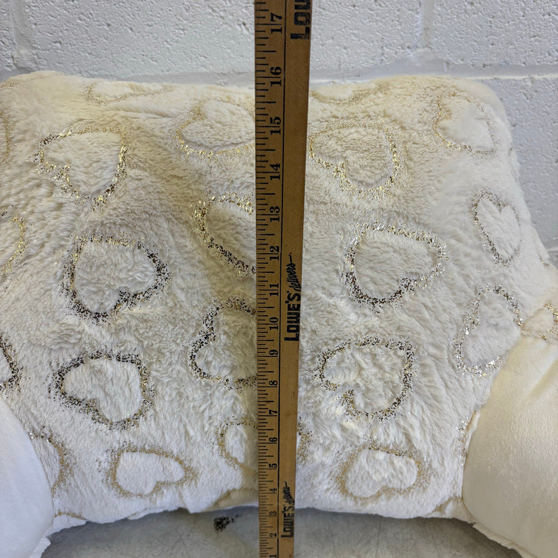 UGG Plush Backrest Pillow 32"W x 16"H Reading Pillow Soft - White w Heart Design