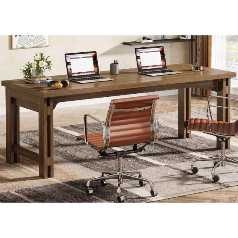Tribesigns 79" Rectangular Brown Wood Computer Desk Home Office for Two-Person