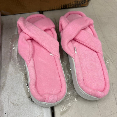 LOT-OF-24 Criss Cross Slippers LARGE, Memory Foam, Rubber Bottom - Pink / White