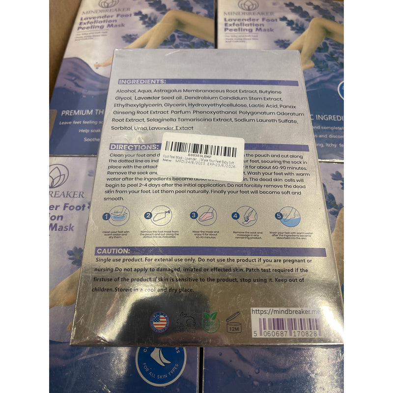 72-Count Mindbreaker Foot Peel Mask Lavender 2 Pairs per Box, Foot Exfoliation
