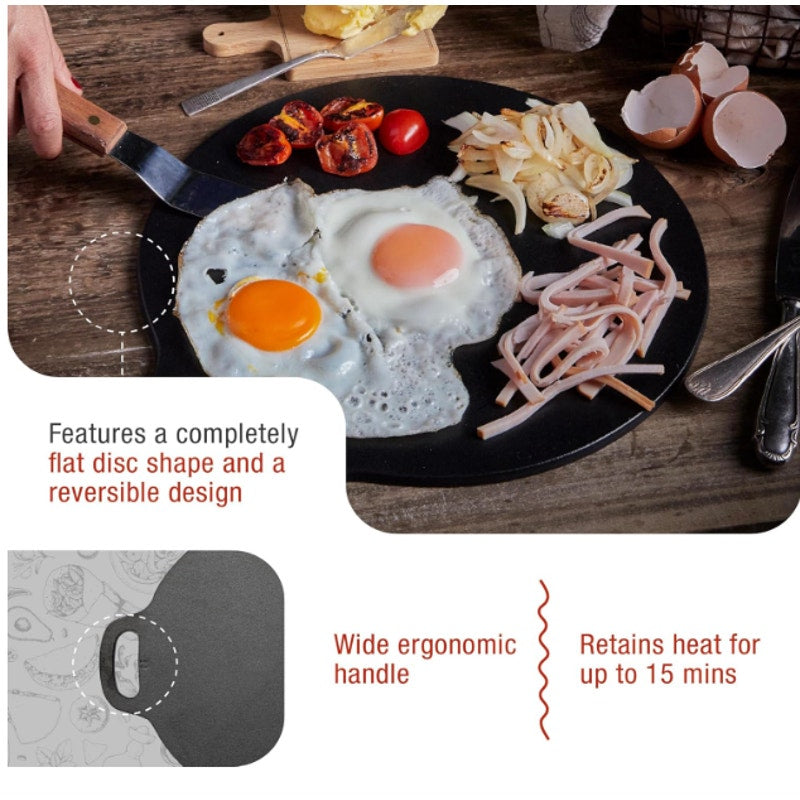 Victoria 15-Inch Cast Iron Tawa Dosa Pan, Pizza Pan w Loop Handle Preseasoned