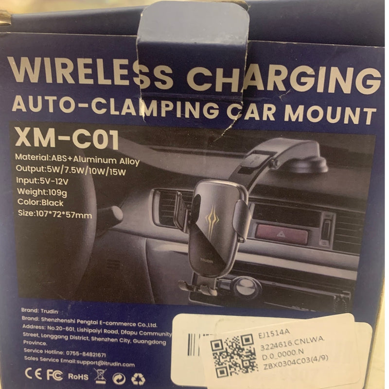 TRUDIN Wireless Charging Auto-Clamping Car Mount, Adjustable, w Power Cord