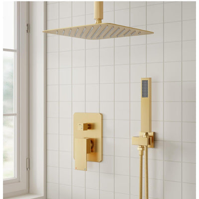 ESNBIA 12" Rain Shower Head System w Handheld Spray Combo - Gold, See Details