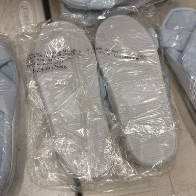 LOT-OF-24 Criss Cross Slippers SMALL, Memory Foam, Rubber Bottom - Blue / White
