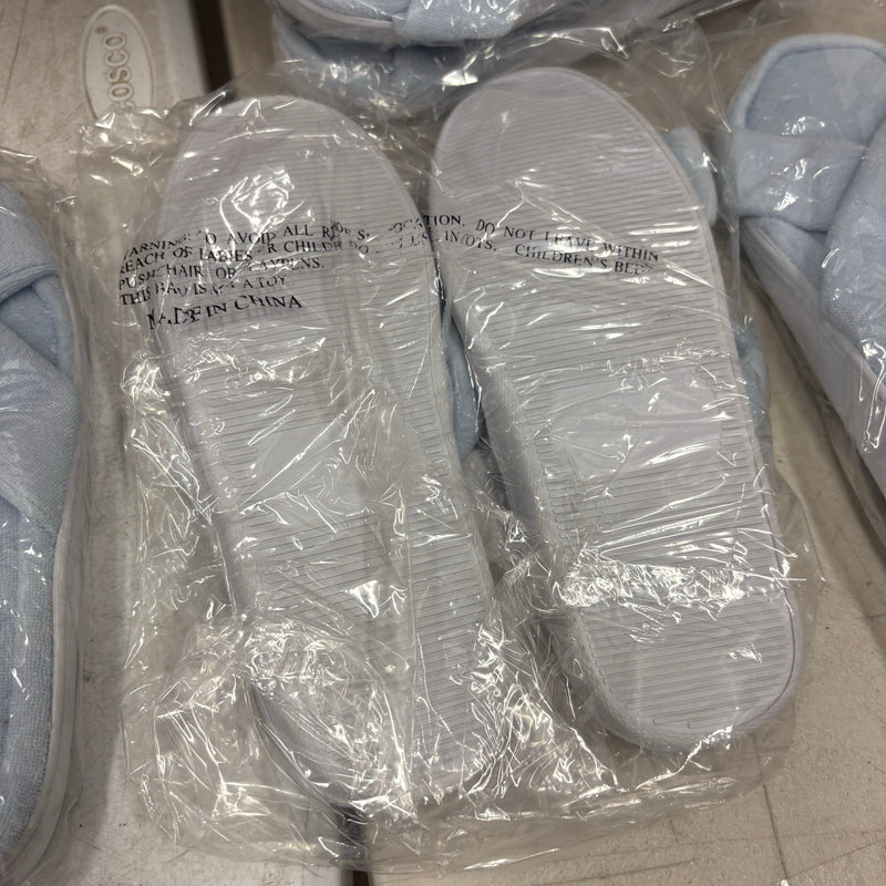 LOT-OF-24 Criss Cross Slippers SMALL, Memory Foam, Rubber Bottom - Blue / White