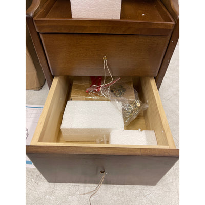 KASLANDI Solid Wood Nightstand with 2 Drawers & 2 Tier Shelf - Brown with Legs