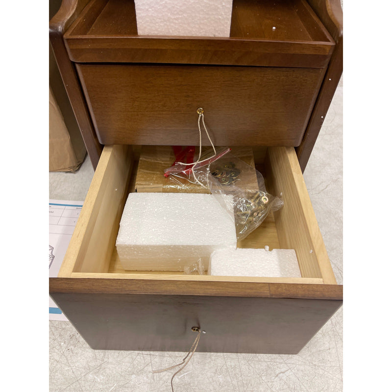 KASLANDI Solid Wood Nightstand with 2 Drawers & 2 Tier Shelf - Brown with Legs