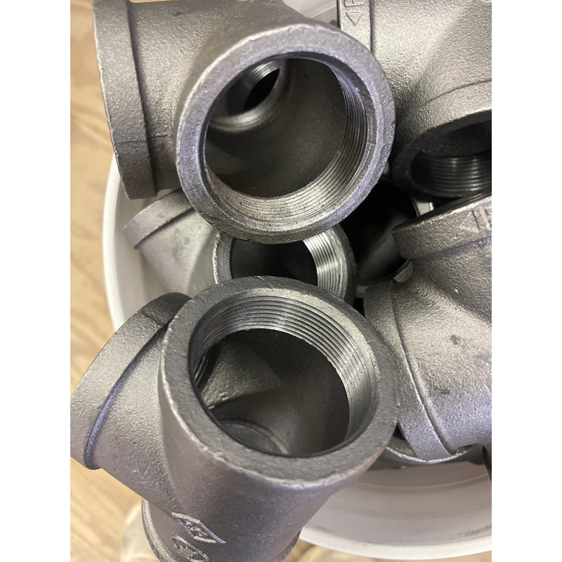 SET-OF-25 2"x2"x2" Black Iron Tee and SET-OF-38 2" Close Stainless Steel Nipple