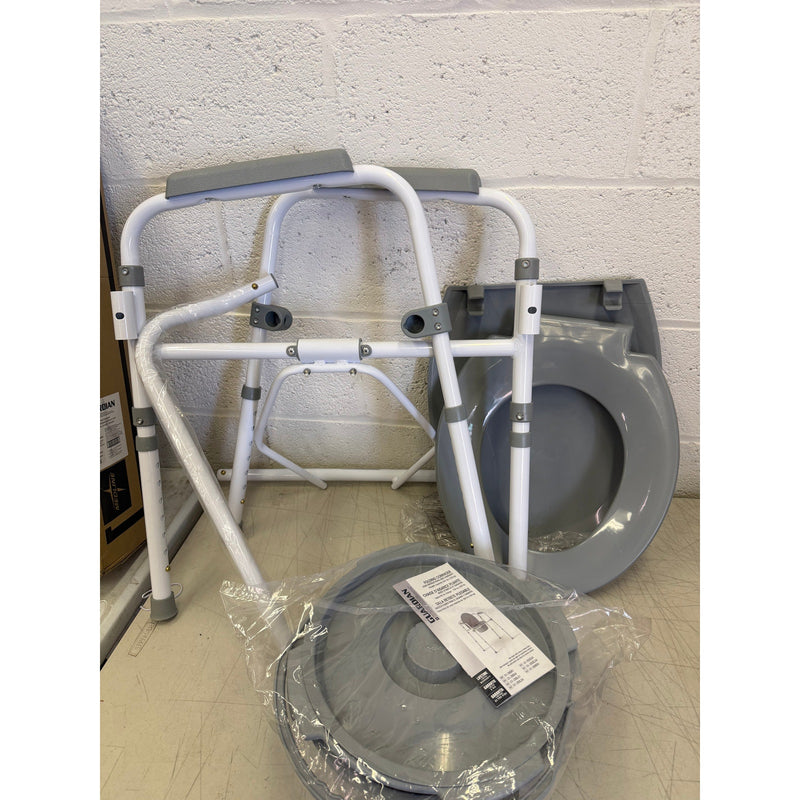 Medline 3-in-1 Foldable Steel Bedside Commode, 350lb weight capacity - Gray