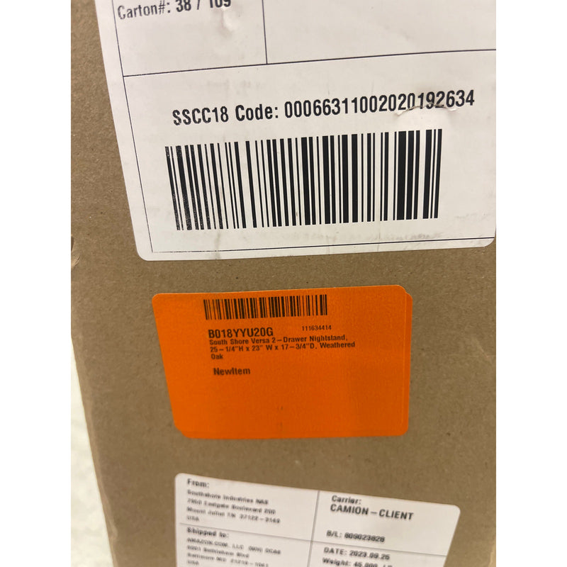 South Shore Versa 2-Drawer Nightstand - End Table with Storage, Weathered Oak