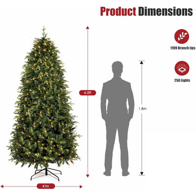 Okicolor 6.5ft Pre-Lit Artificial Christmas Tree Warm Lights & Metal Base Stand